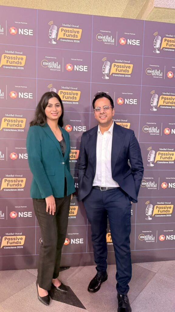 Surbhi Dighe with Pratik Oswal at Motilal Oswal Passive Funds Conclave 2026