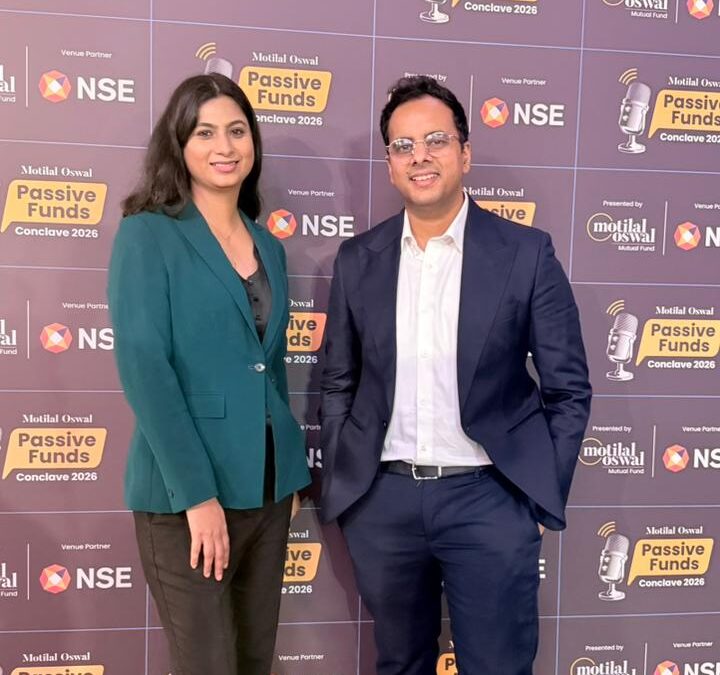Surbhi Dighe with Pratik Oswal at Motilal Oswal Passive Funds Conclave 2026